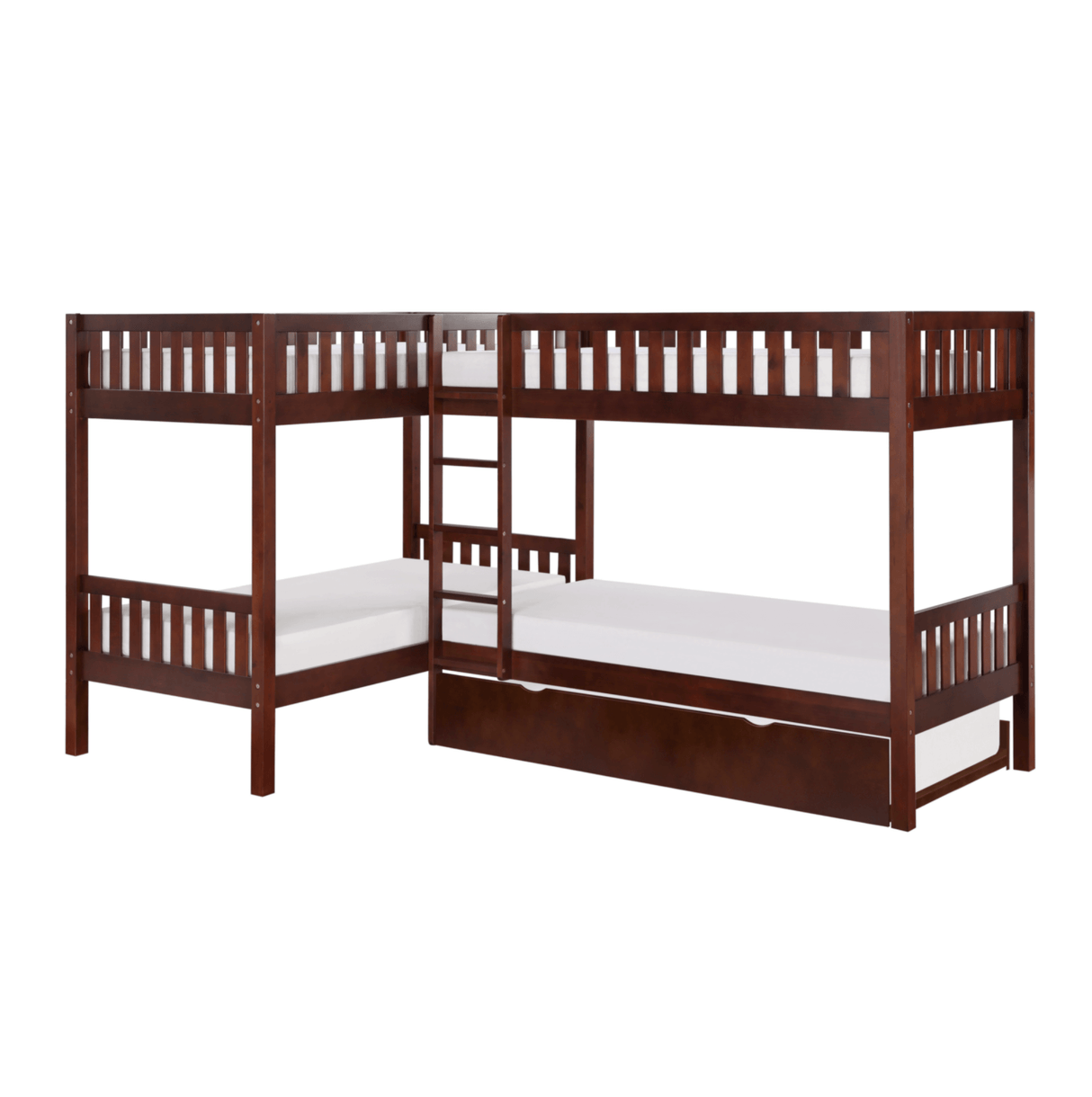 Rowe Dark Cherry Twin Corner Bunk Bed with Twin Trundle by Homelegance at Eve Furniture