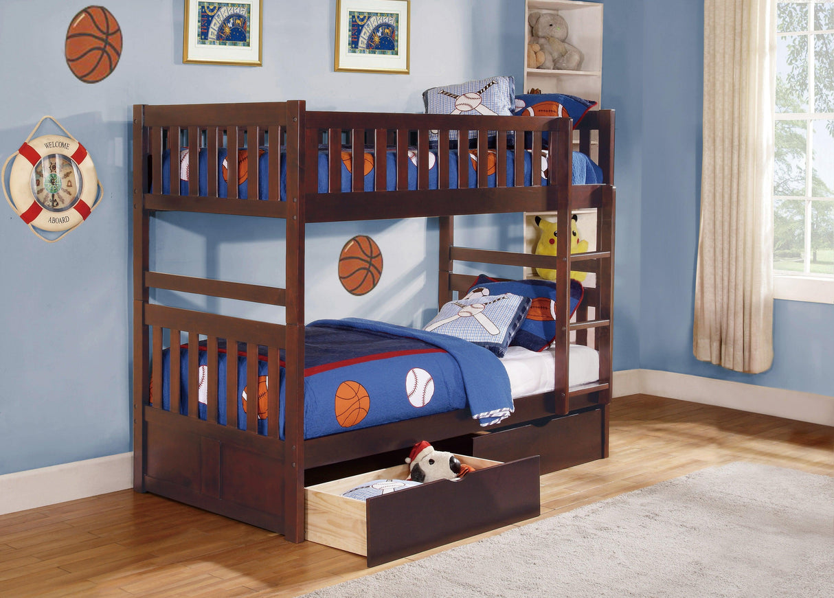 Rowe Dark Cherry Twin/Twin Bunk Bed with Storage Boxes by Homelegance at Eve Furniture