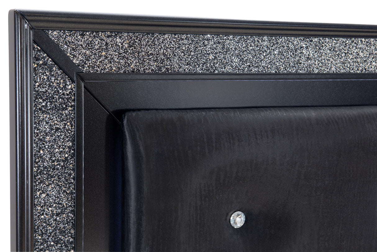 Salon Black King LED Upholstered Panel Bed by Homelegance at Eve Furniture