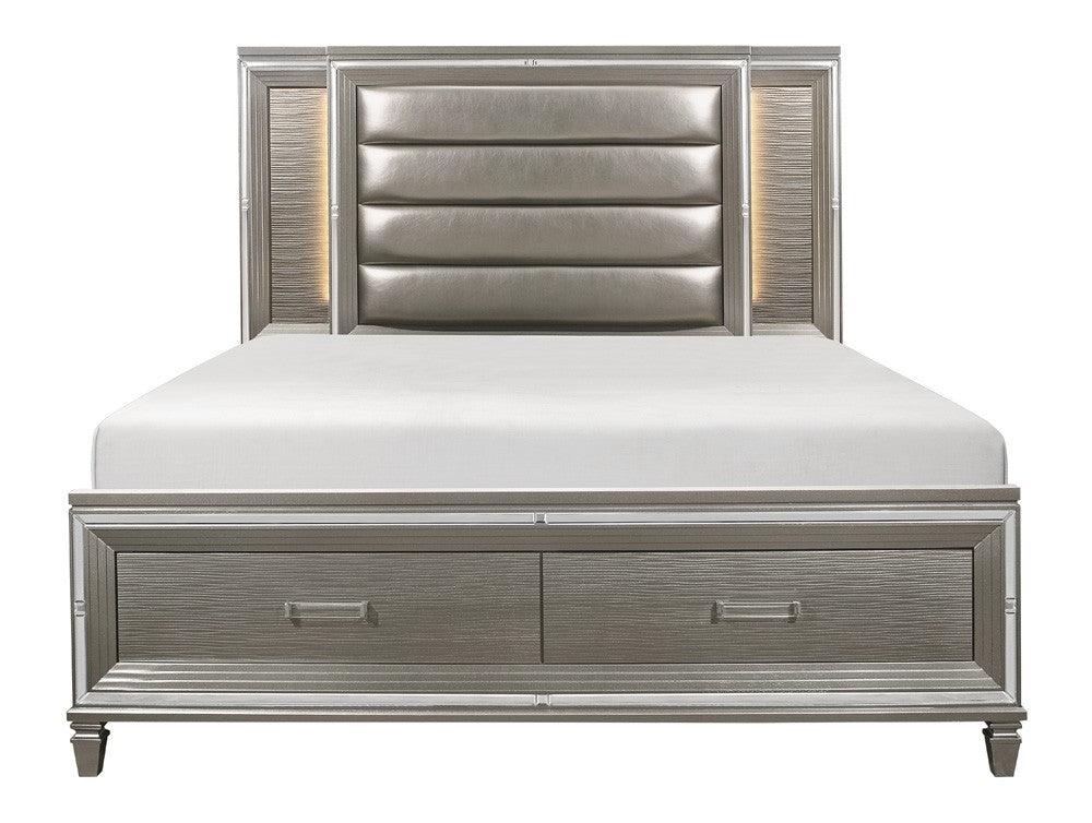 Tamsin Silver/Gray Metallic King LED Upholstered Storage Platform Bed by Homelegance at Eve Furniture
