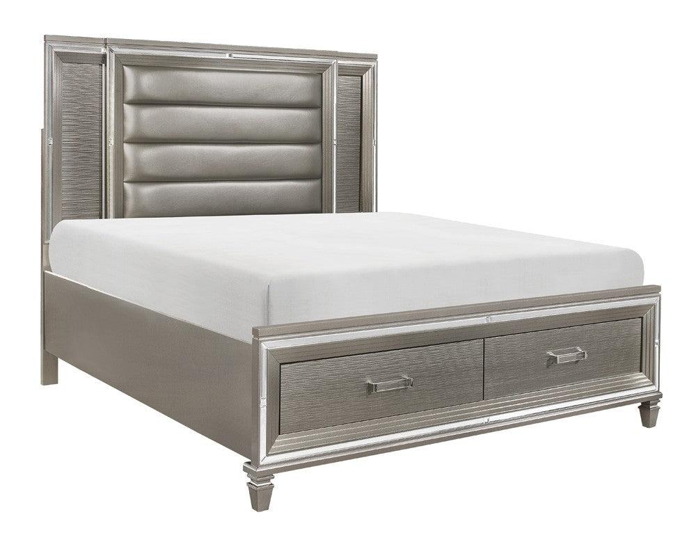 Tamsin Silver/Gray Metallic Queen LED Upholstered Storage Platform Bed by Homelegance at Eve Furniture
