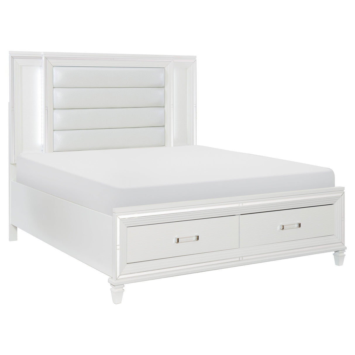 Tamsin White King LED Upholstered Storage Platform Bed by Homelegance at Eve Furniture
