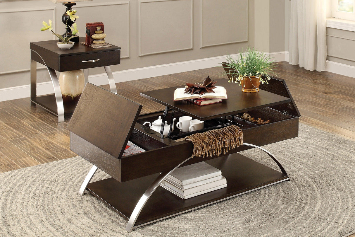 Tioga Espresso/Chrome Lift Top Cocktail Table by Homelegance at Eve Furniture