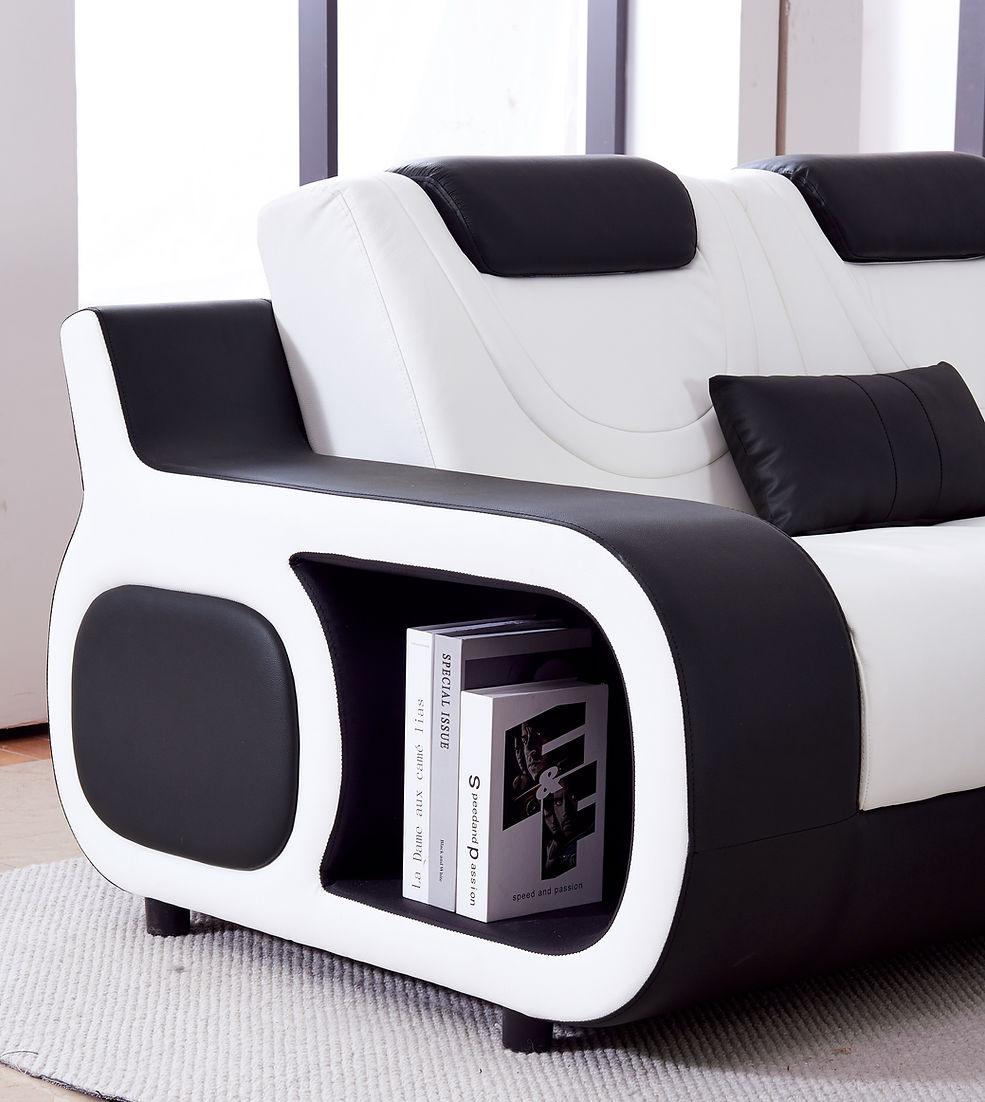 Tron Black/White Italian Leather Right Arm Facing (RAF) Sectional by New Era Innovations at Eve Furniture