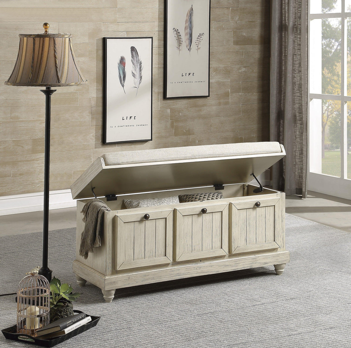 Woodwell Antique White Lift Top Storage Bench by Homelegance at Eve Furniture