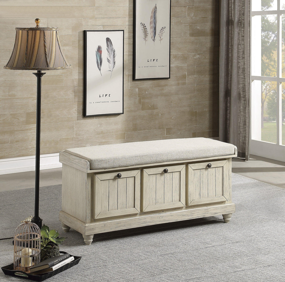 Woodwell Antique White Lift Top Storage Bench by Homelegance at Eve Furniture