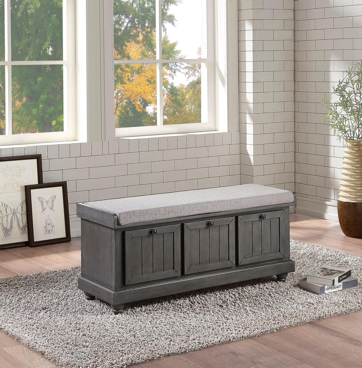 Woodwell Dark Gray Lift Top Storage Bench by Homelegance at Eve Furniture