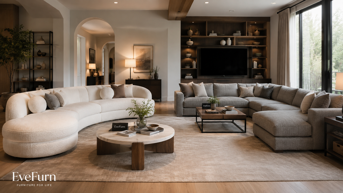Sculptural Organic Luxury vs. Deep Lounge Seating: Cloe Bouclé Curved Sectional vs. Jackson Sectional Couch