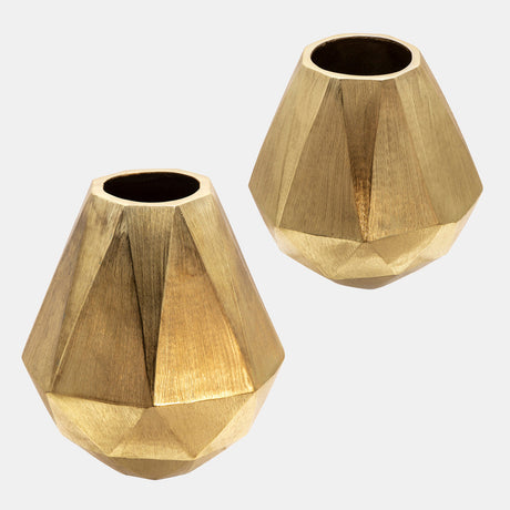 10" Geometric Deco Vase, Gold