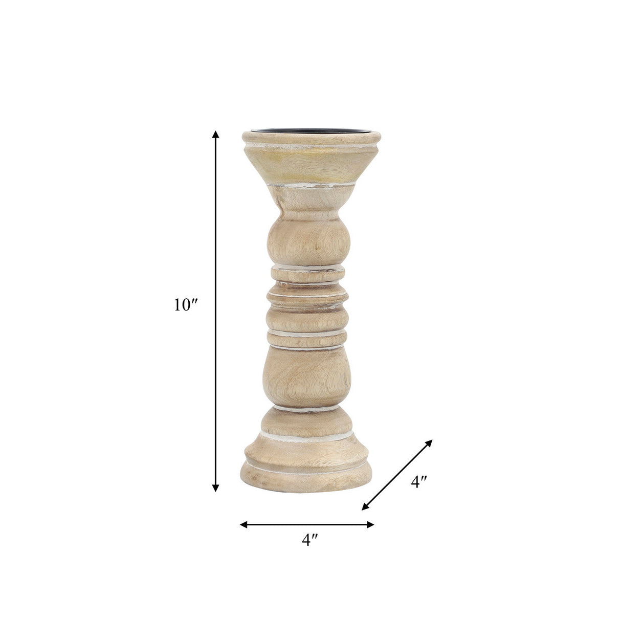 10" Wooden Pillar Holder, Natural