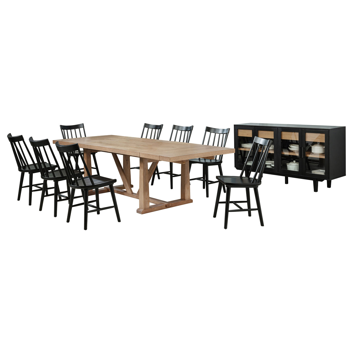 Middleton Natural Brown and Black 10-Piece Extension Leaf Dining Room Set