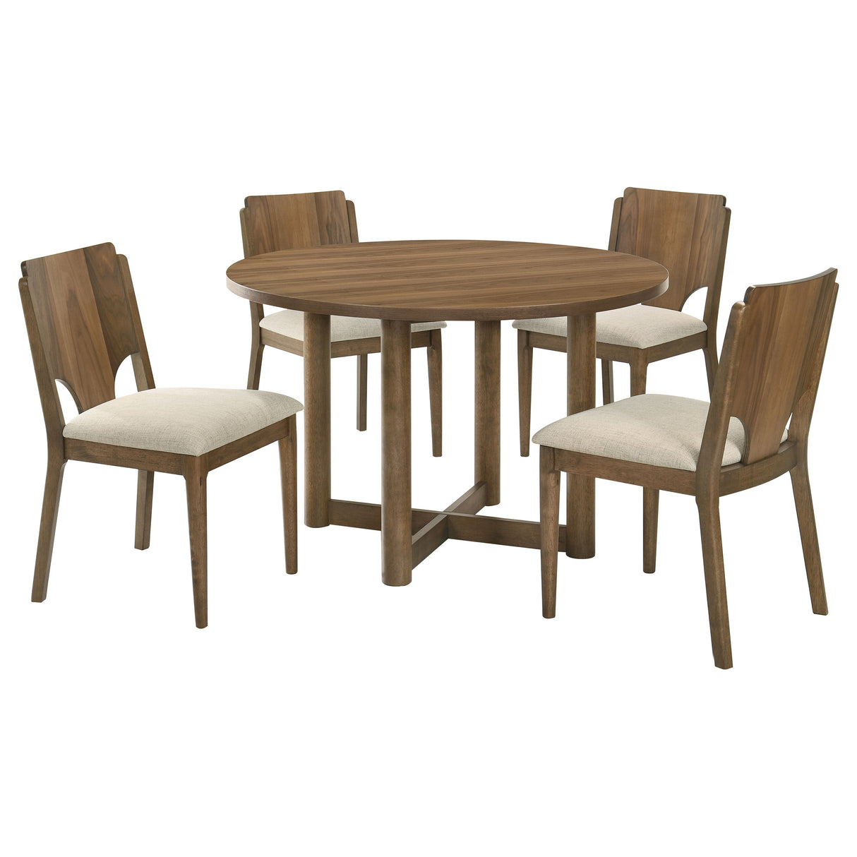 Crestmore Walnut 5-Piece 46-inch Round Wood Dining Room Set