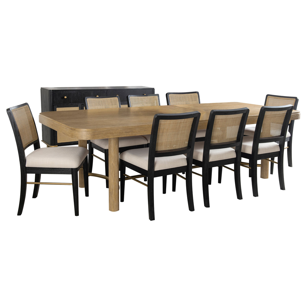 Arini Sand Wash and Black 9-Piece Extension Leaf Dining Room Set