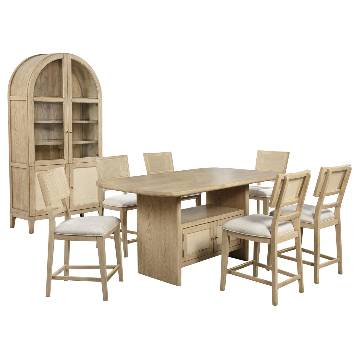 Kailani Beige Oak 8-piece Counter Height Dining Set with Cabinet