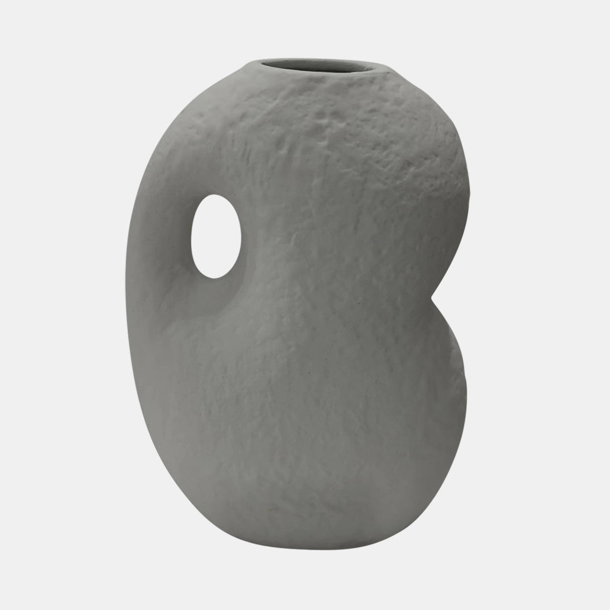 11" B-shape Rough Textured Handle Vase, White