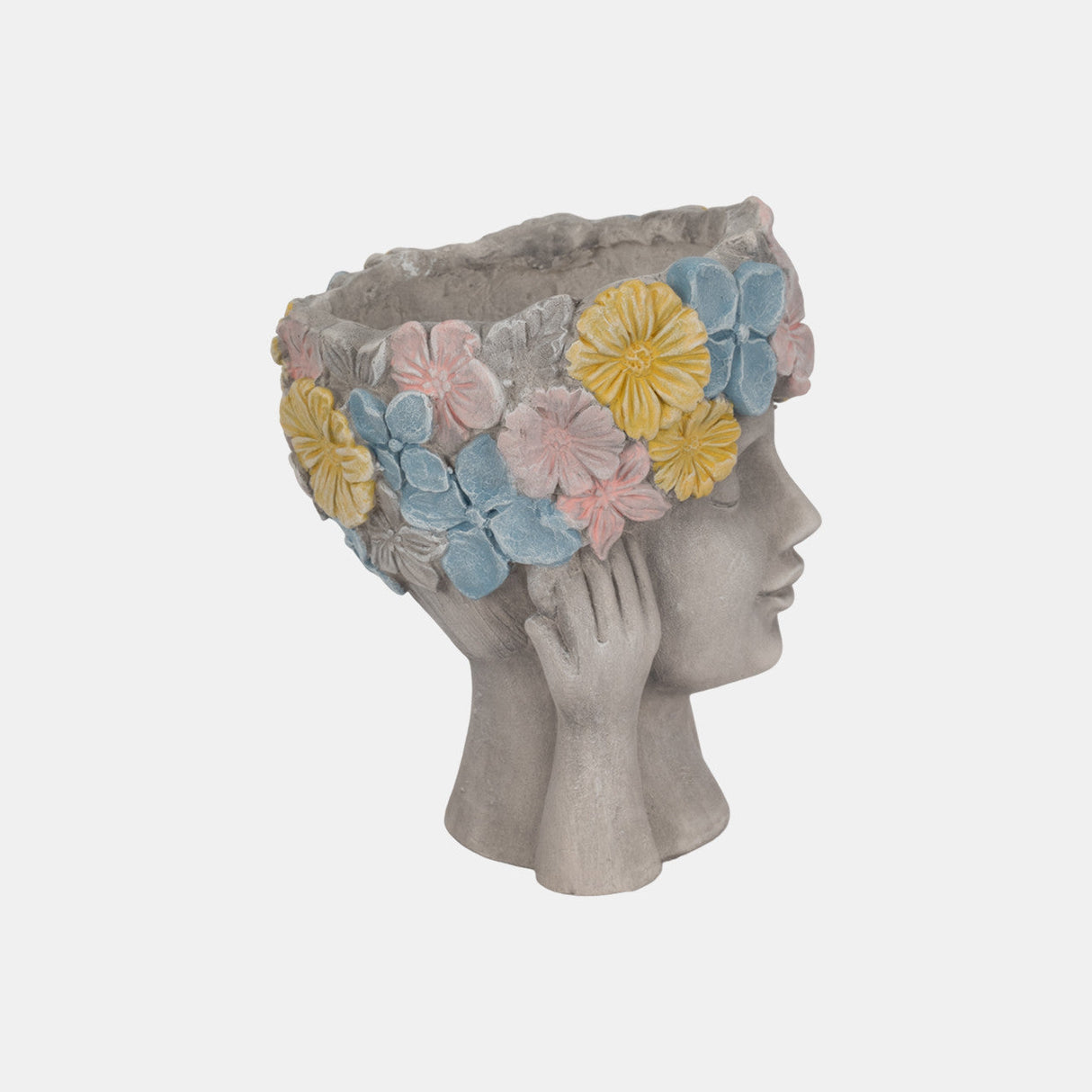 11" Face Planter With Flower Crown, Grey/multi