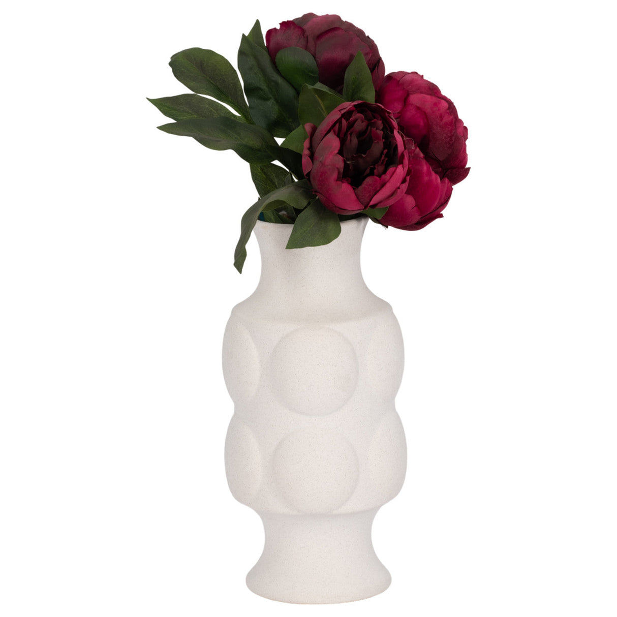 11" Large Dot Embossed Vase Sand Texture, White