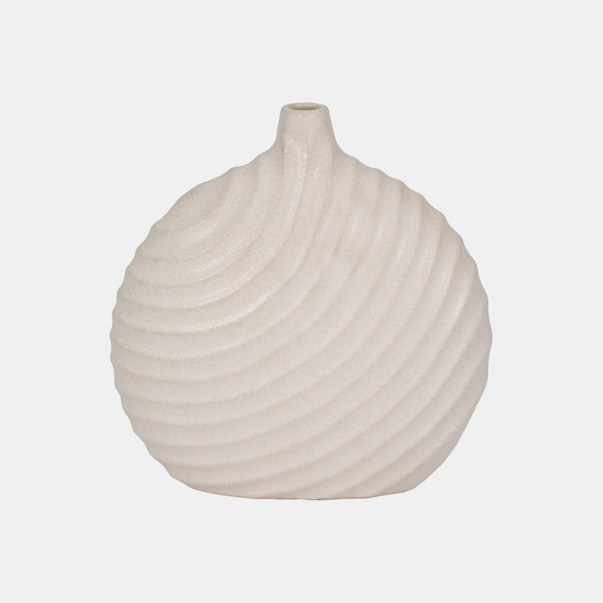 11" Round Swirled Matte Vase, White