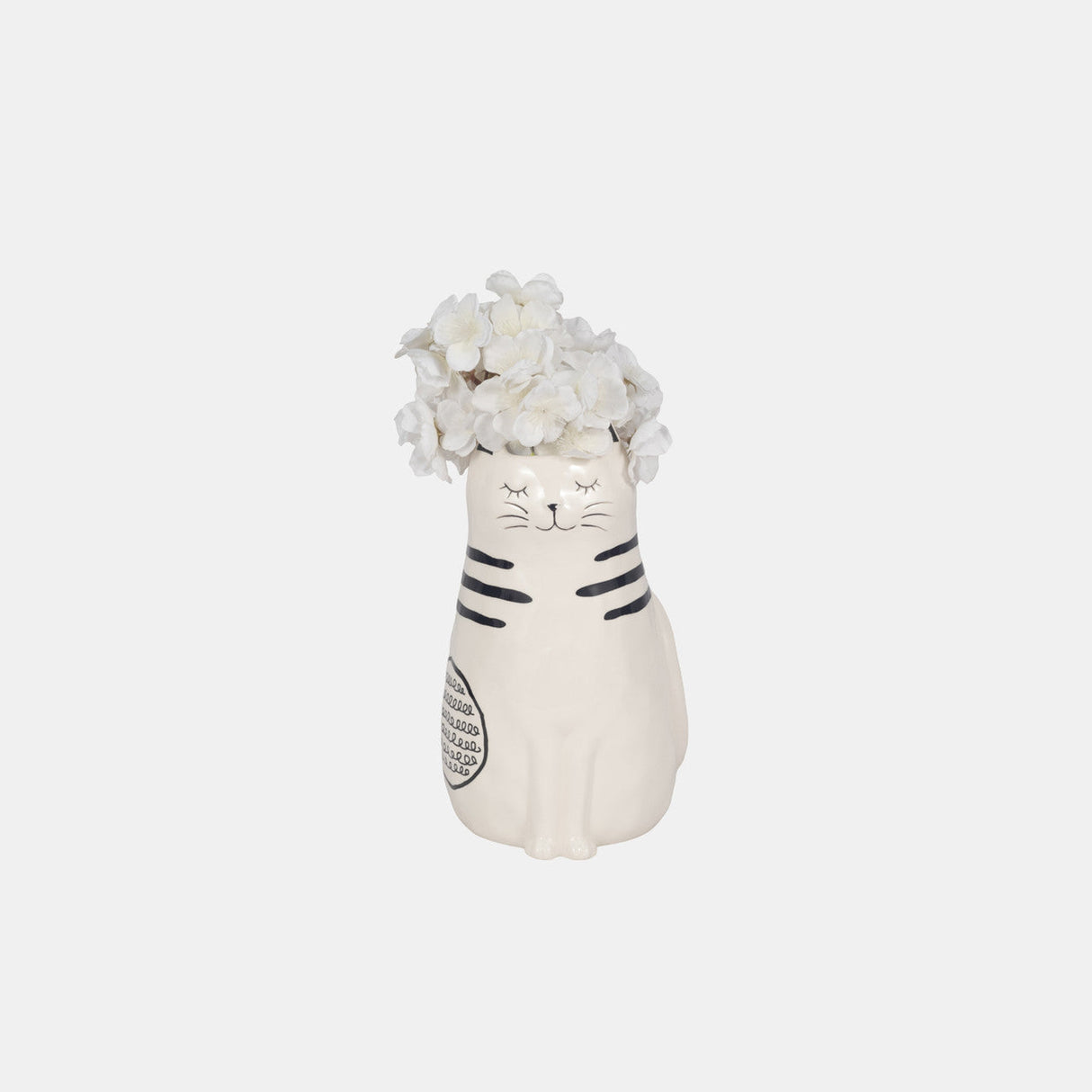 11" Sitting Pretty Kitty With Vase Opening, White/