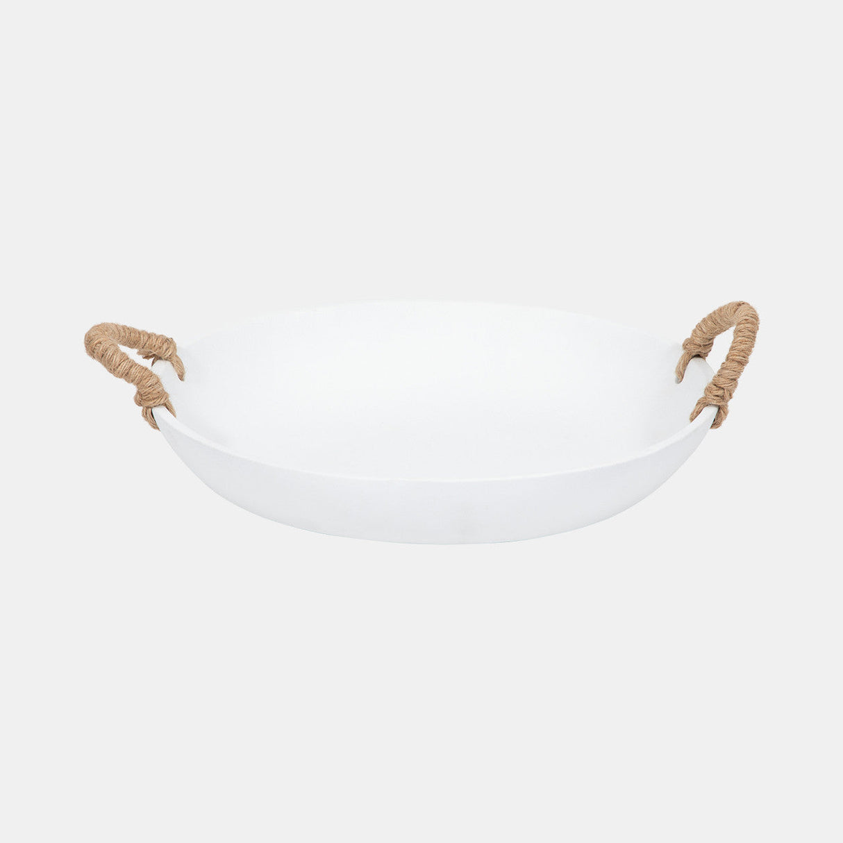 12" Cement Bowl W/ Woven Handles, White