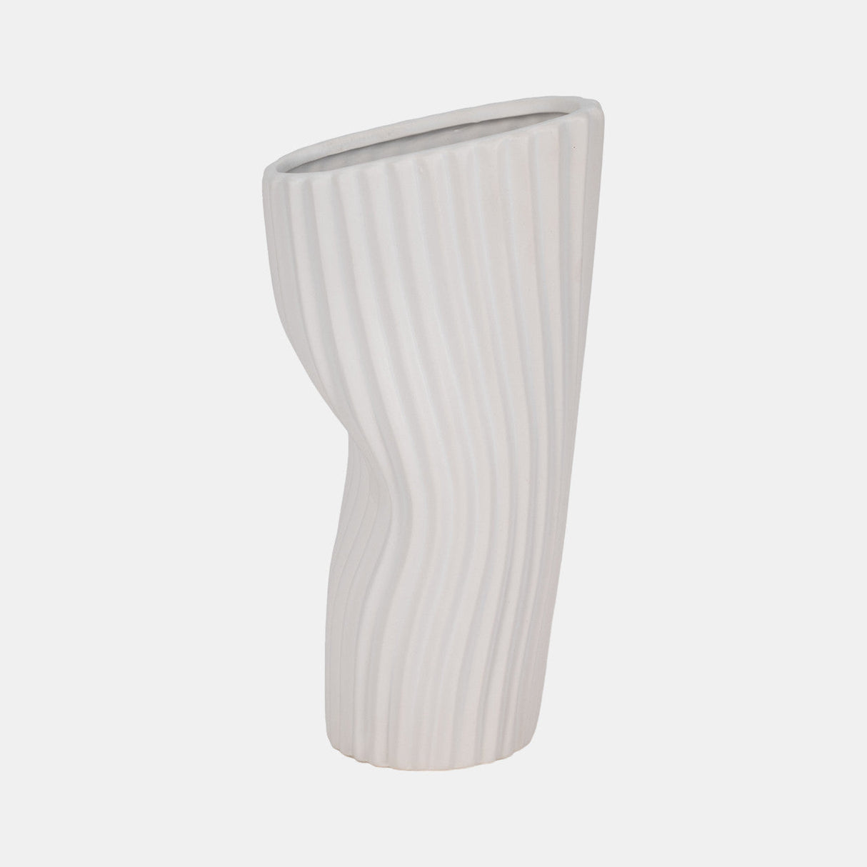 12" Curved Ribbed Vase, White