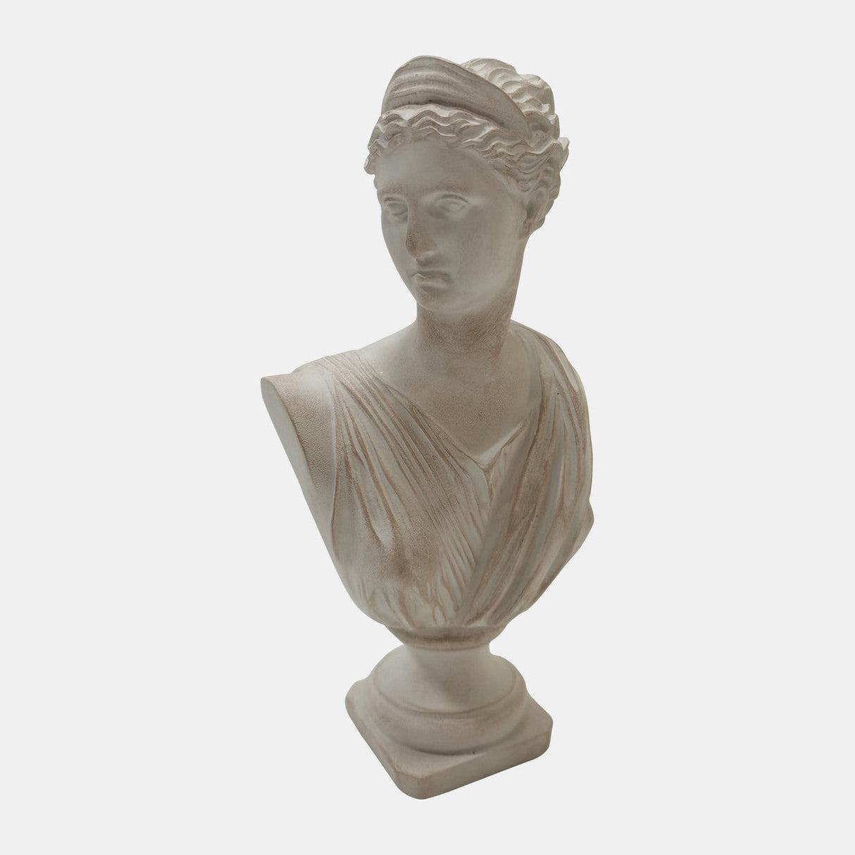 12" Grecian Bust Tan Distressed Resin, Ivory