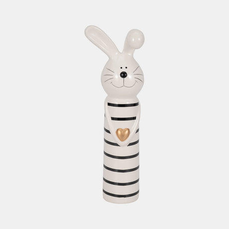 12" Lines Bunny With Gold Heart, White/black