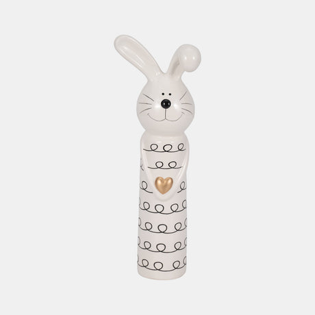 12" Squiggly Bunny With Gold Heart, White/black