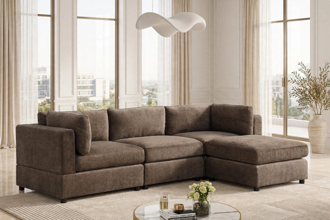 Milan Chocolate 4-Piece Performance Fabric Modular Sectional