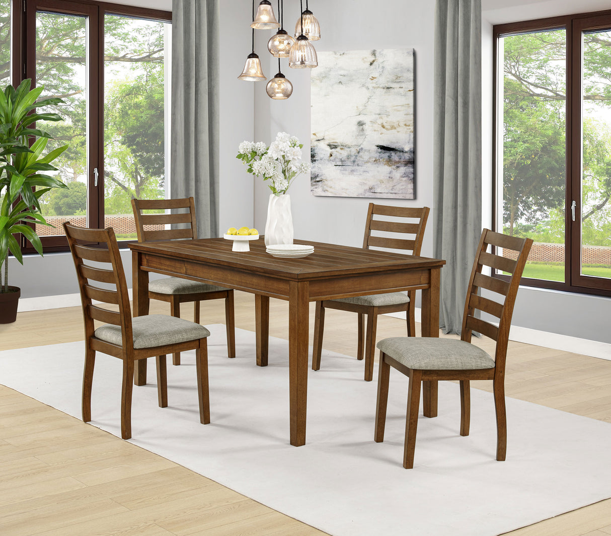 Atwood Warm Brown 5-Piece Rectangular Wood Dining Room Set