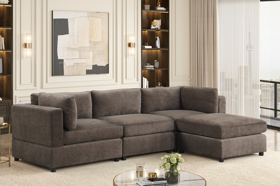 Milan Chocolate 4-Piece Performance Fabric Modular Sectional
