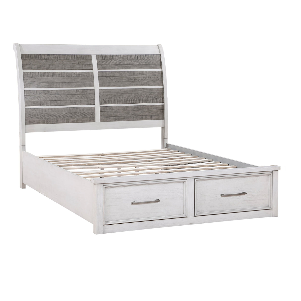 Ambrose Antique White/Gray Eastern King Platform Bed with Footboard Storage