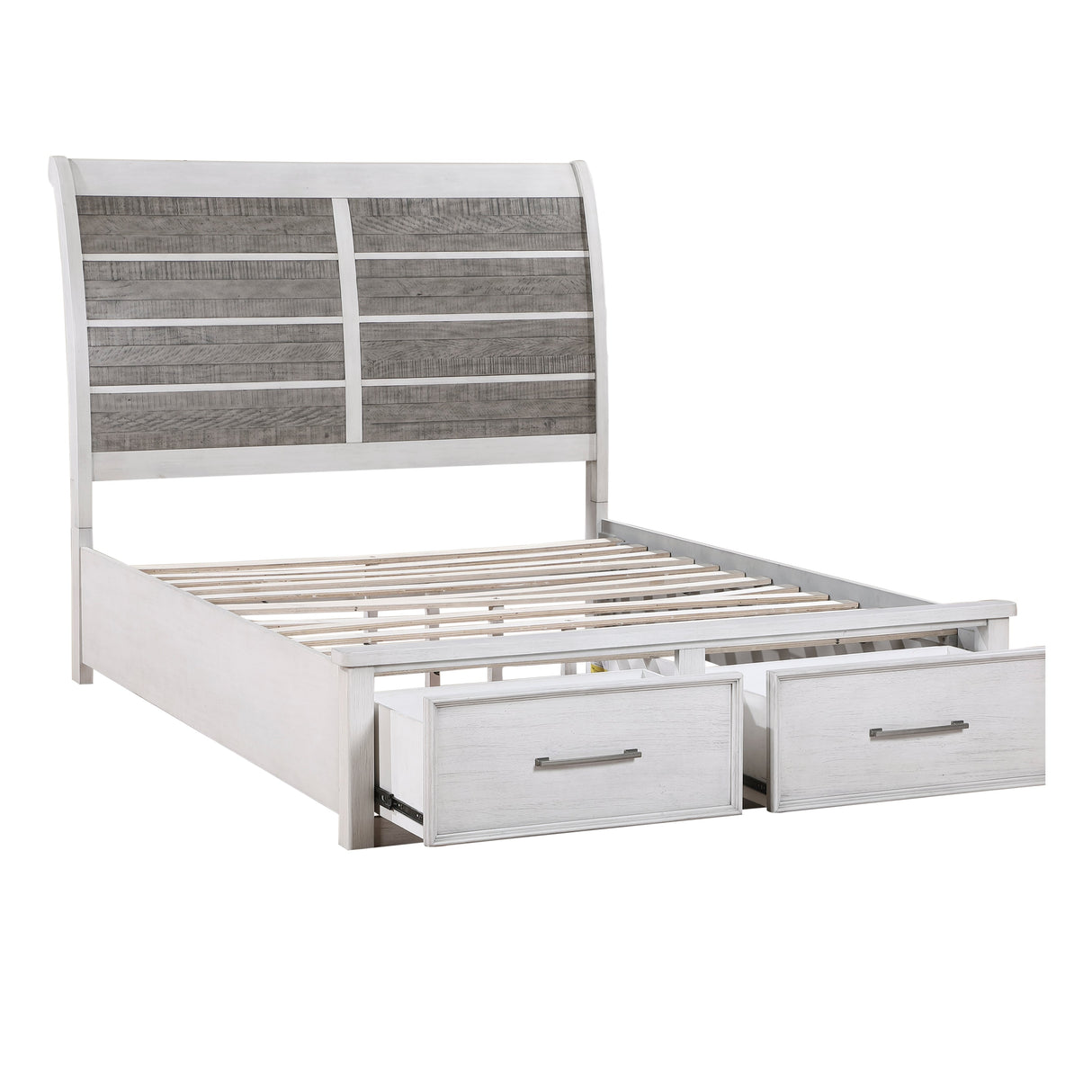 Ambrose Antique White/Gray Eastern King Platform Bed with Footboard Storage