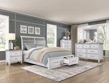 Ambrose Antique White/Gray Eastern King Platform Bed with Footboard Storage