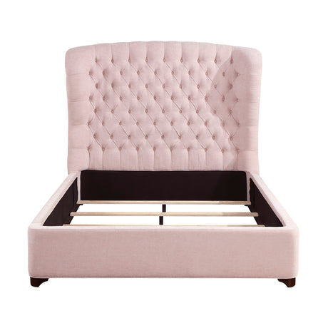 Cameo Pink Queen Upholstered Wingback Bed