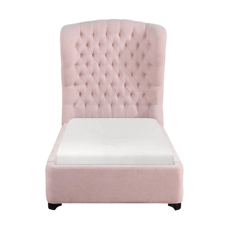 Cameo Pink Twin Upholstered Wingback Bed