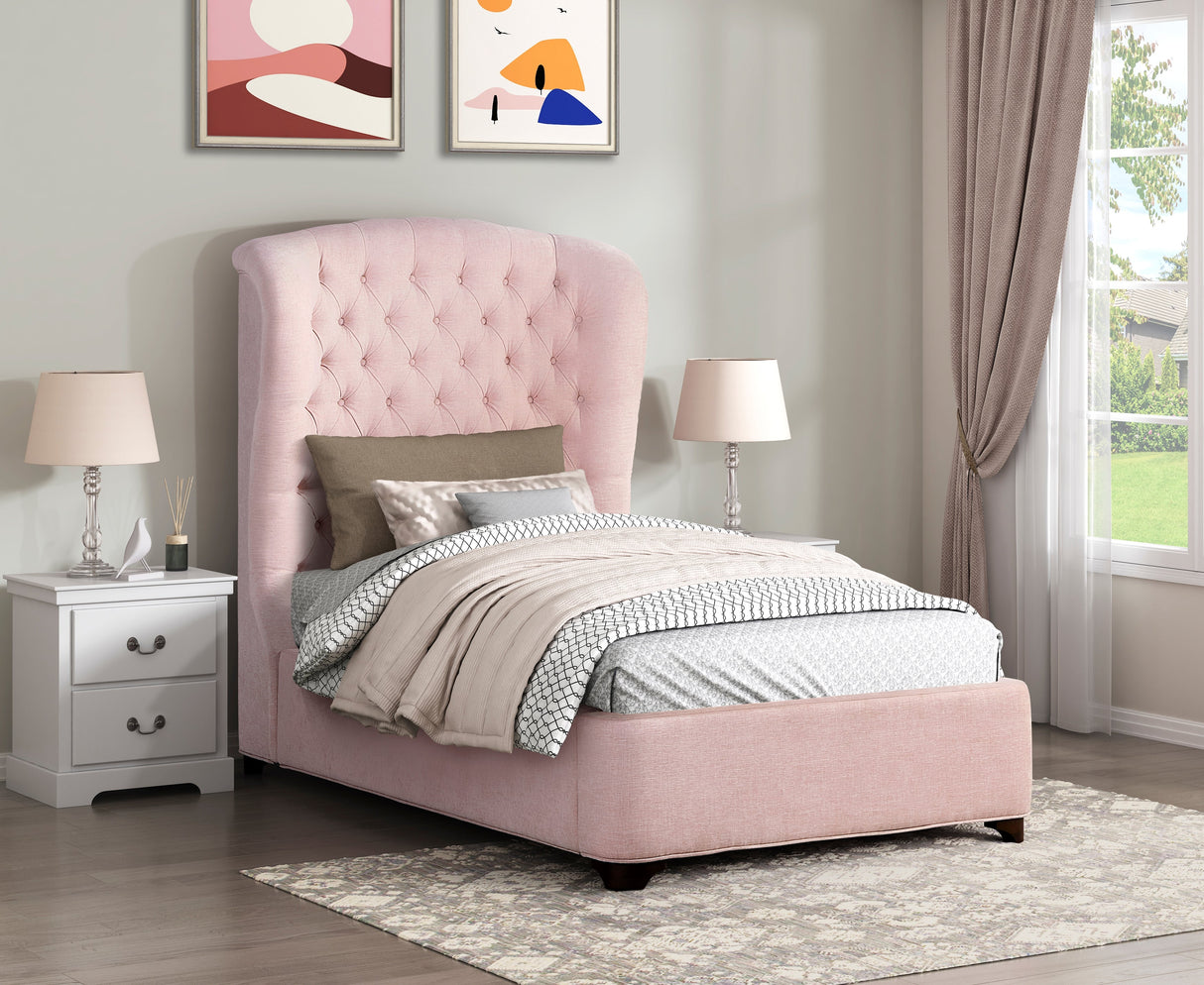 Cameo Pink Twin Upholstered Wingback Bed