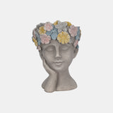 14" Face Planter With Flower Crown, Grey/multi