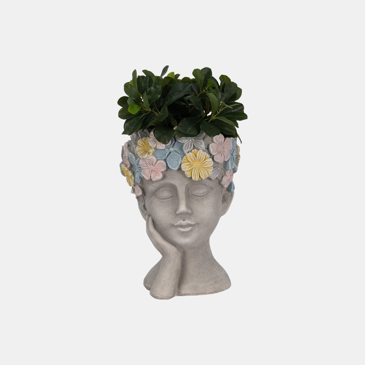 14" Face Planter With Flower Crown, Grey/multi