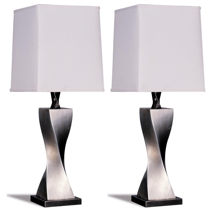 Keene White/Antique Silver Square Shade Table Lamps (Set of 2) by Coaster at Eve Furniture