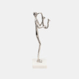 15" Saxophone Musician On Marble Base, Silver