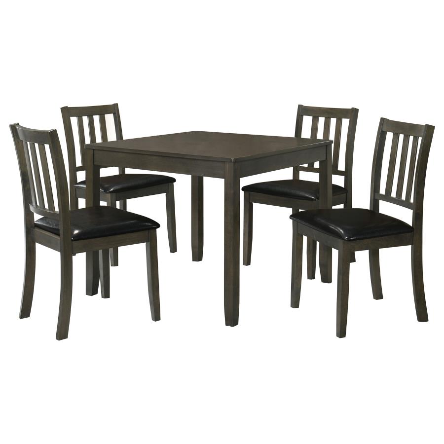Juego de comedor Parkwood de 5 piezas gris carbón/negro con mesa cuadrada y sillas laterales de respaldo de listones
