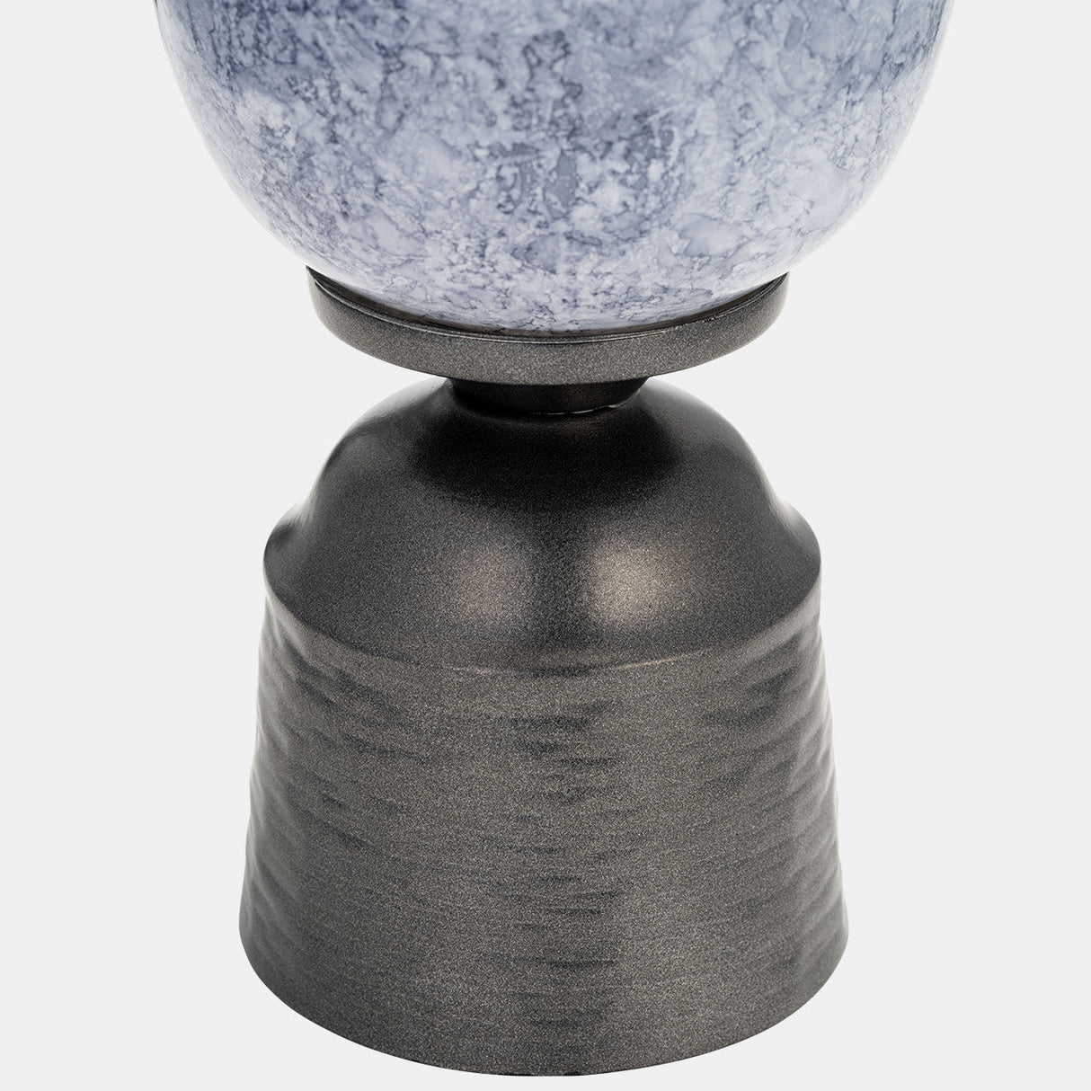 16", Glass Vase W/metal Base, Blue