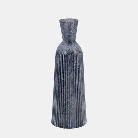 16", Grooved Glass Vase, Blue