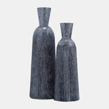 16", Grooved Glass Vase, Blue