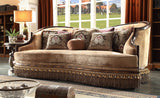 Homey Design HD-1631 Dark Red Mahogany/Antique Gold Details Sofa
