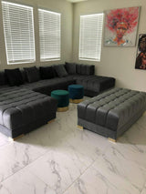 Ariana Gray Velvet Ottoman - ARIANAGRAY-OTT - Eve Furniture