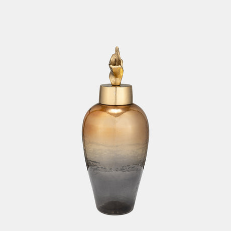 17"h Metal Vase W/ Lily Lid, Bronze