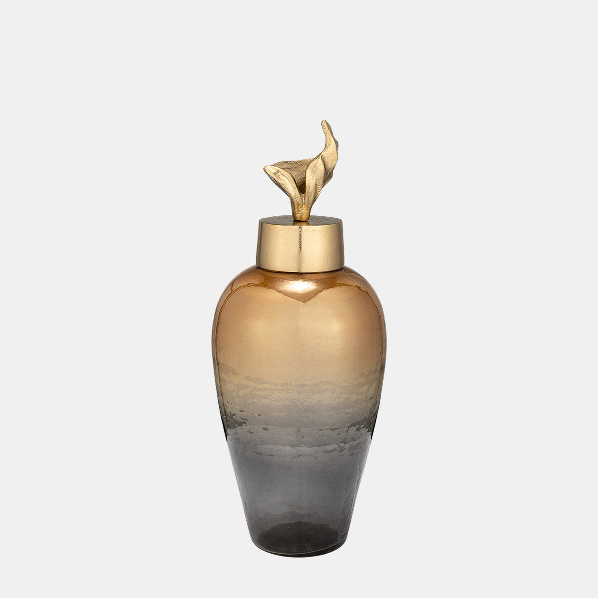 17"h Metal Vase W/ Lily Lid, Bronze