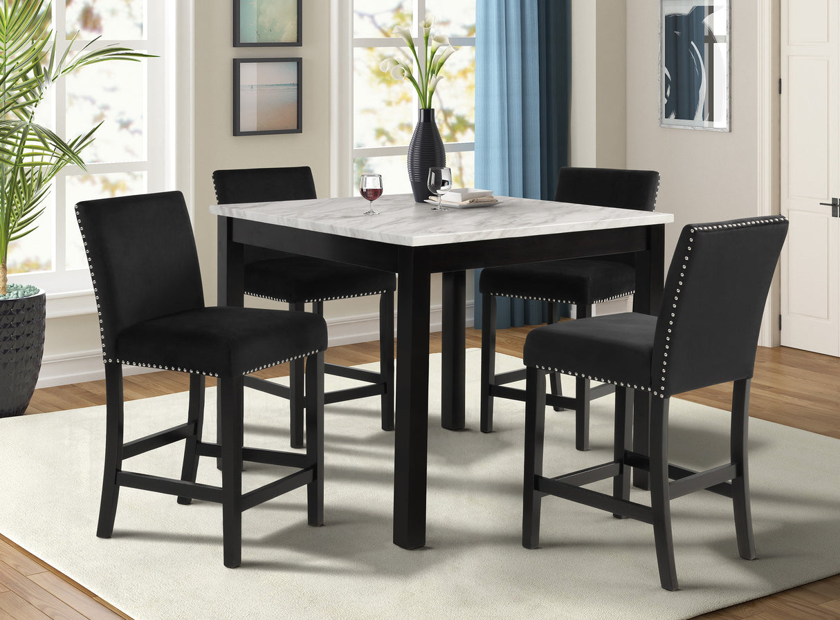 Lennon Black/White Velvet 5-Piece Counter Height Dining Set